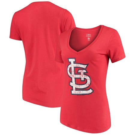 Rawlings St Louis - Women's 5th & Ocean by New Era Red St. Louis Cardinals V-Neck Team T-Shirt
