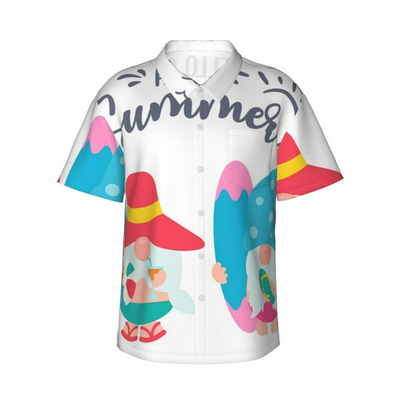 Vsdgher Gnomes Été Imprimé Chemises Hawaïennes pour Hommes Boutonnées Chemises de Plage Tropicales Vêtements de Vacances - Petit