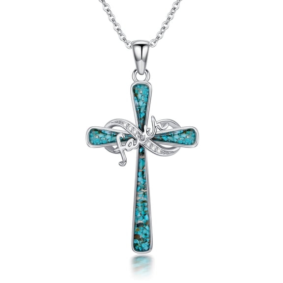 Coachuhhar Cross Necklace for Women 925 Sterling Silver Infinity Turquoise Pendant Necklaces Christian Jewelry Faith Gifts for Mom Wife Her Birthday