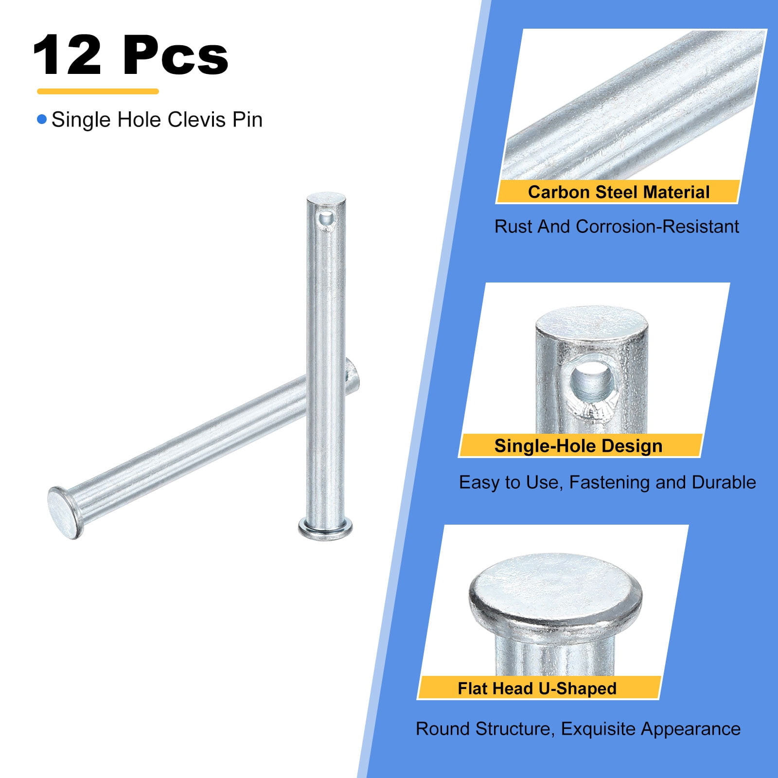 Uxcell 12Pcs M10 x 85 mm Single Hole Clevis Pins, Zinc-Plated Carbon Steel Flat Head Hitch Pins for Trailer Latch, Mechanics Repair, Furniture Installation, Industrial Equipment