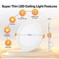 thumbnail image 4 of 12  6 Inch 5CCT -Thin  Recessed Ceiling Light with Junction Box, 2700K-5000K Selectable, 1050LM High Brightness, Dimmable Canless Wafer Downlight, 12W 120V, ETL, 4 of 6