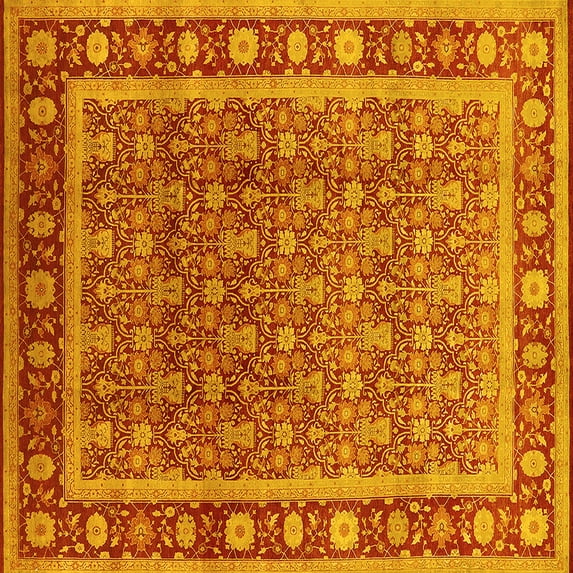 Ahgly Company Indoor Square Oriental Yellow Traditional Area Rugs, 8' Square