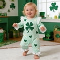 thumbnail image 2 of Nafuu Baby Girls Bodysuits Four-Leaf Clover Crew Neck St Patricks Day Applique Ruffle Sleeves Outfit For Toddler Photography Baby Onesies,Green,6-12 Months, 2 of 9