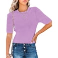 thumbnail image 2 of Womens Crewneck Short Sleeve Sweaters Tops Ribbed Pullover Sweater Blouse Soft Slim Fit Knit Sweater, 2 of 6