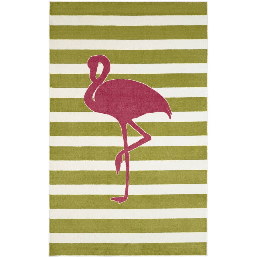 Details About Kids Pink Flamingo Area Rug 5 X 8 Green Stripes Teens Girls Unique Floor