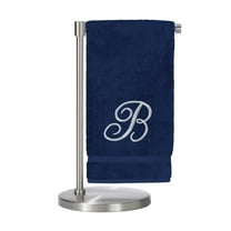 Monogrammed Bath Towel, Personalized Gift, 27 x 54 inches - Set of 2 - Silver Script Embroidered Towel - 100% Turkish Cotton- Soft Terry Finish - for Bathroom or Spa - Script B Navy