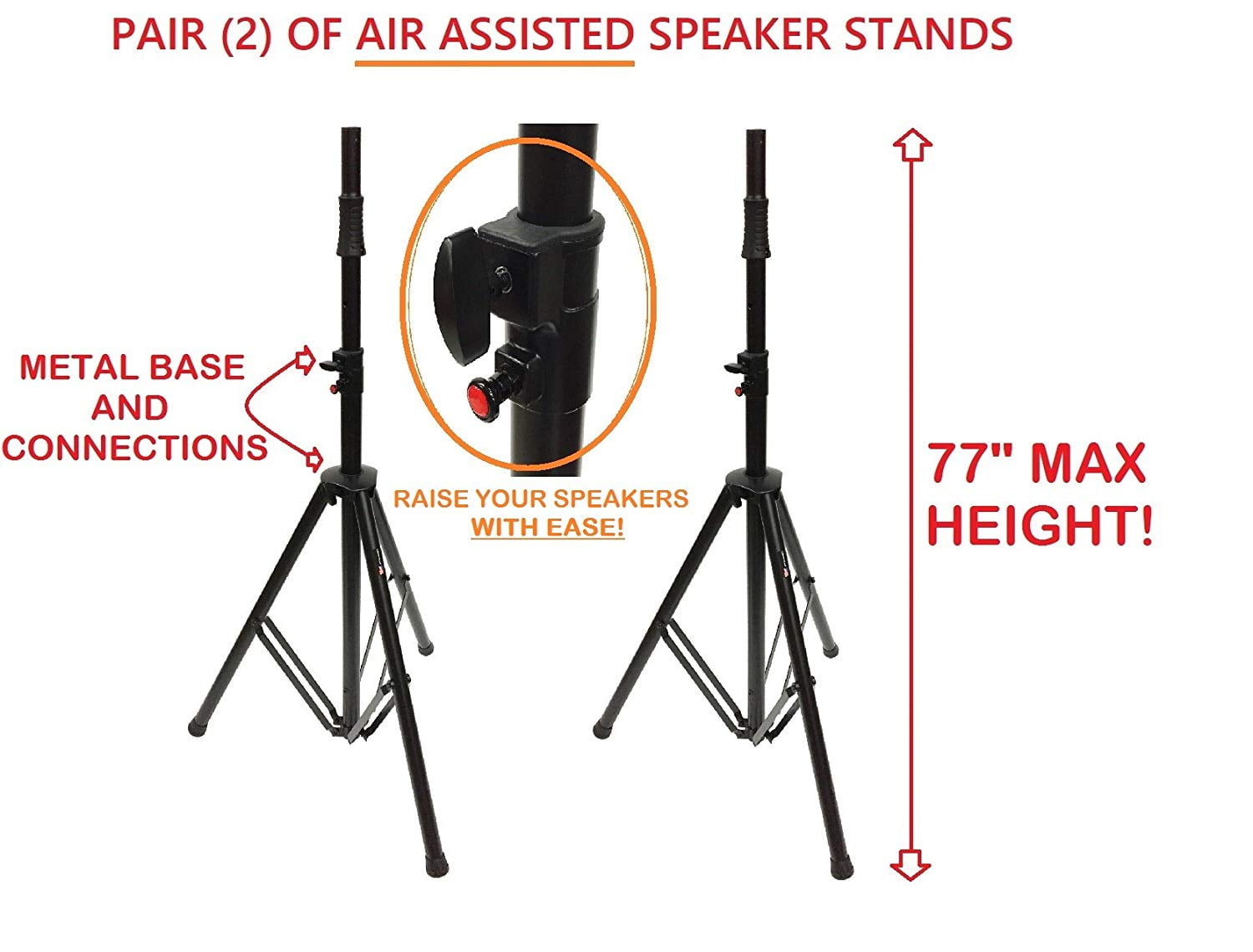 Tripod DJ PA Speaker Stands Push Button Air Raising System Metal Parts 2 CedarsLink Pair
