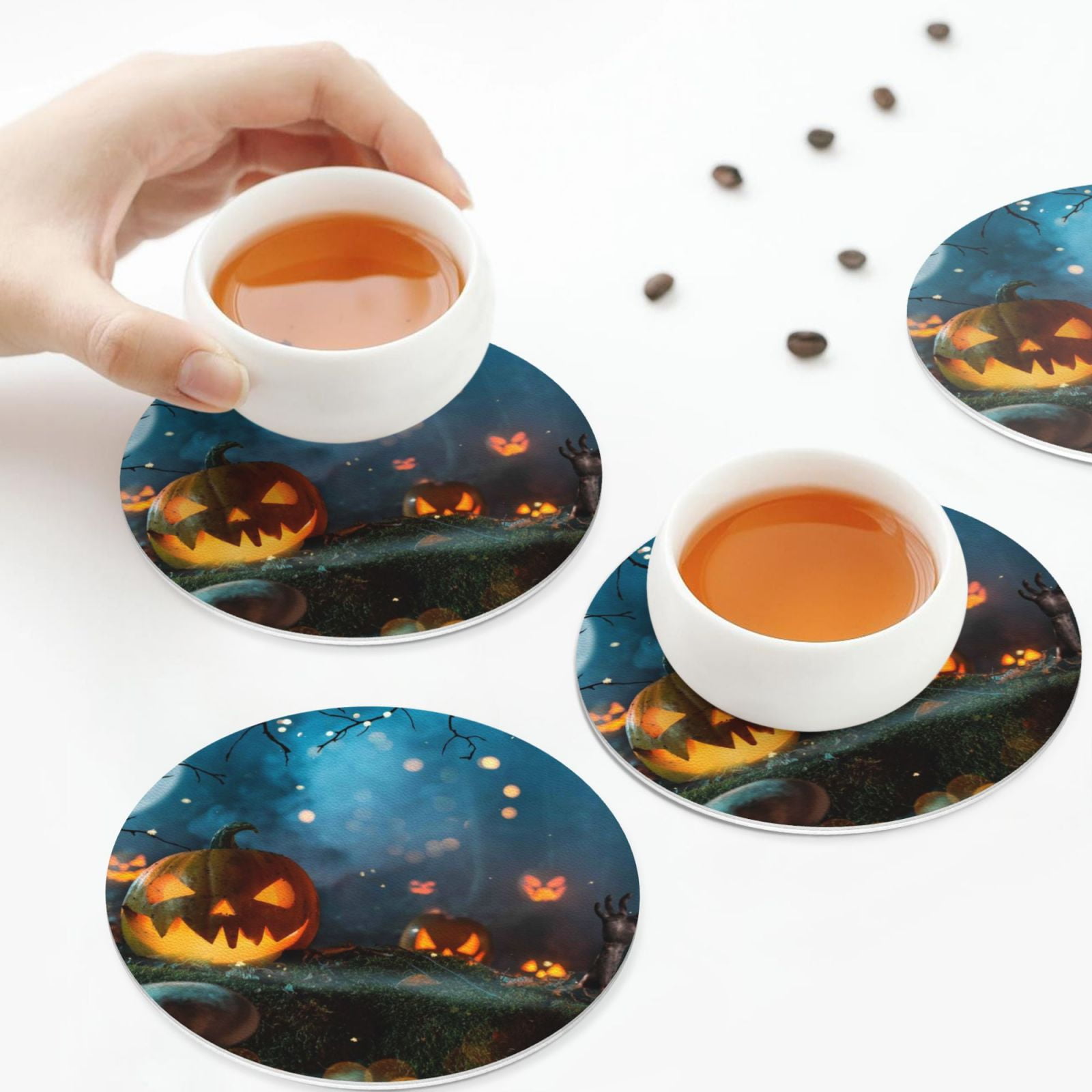 Dead Sugar Skull Floral Drink Coasters - Set Of 4 Absorbent Ceramic Coasters With Cork Base & Metal Holder | 4in Round Housewarming Gift