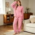 thumbnail image 4 of QIYAGBSA Fleece Pajama Set for Women Soft Warm Jacquard Long Sleeve Top and Pants (Pink, L), 4 of 6