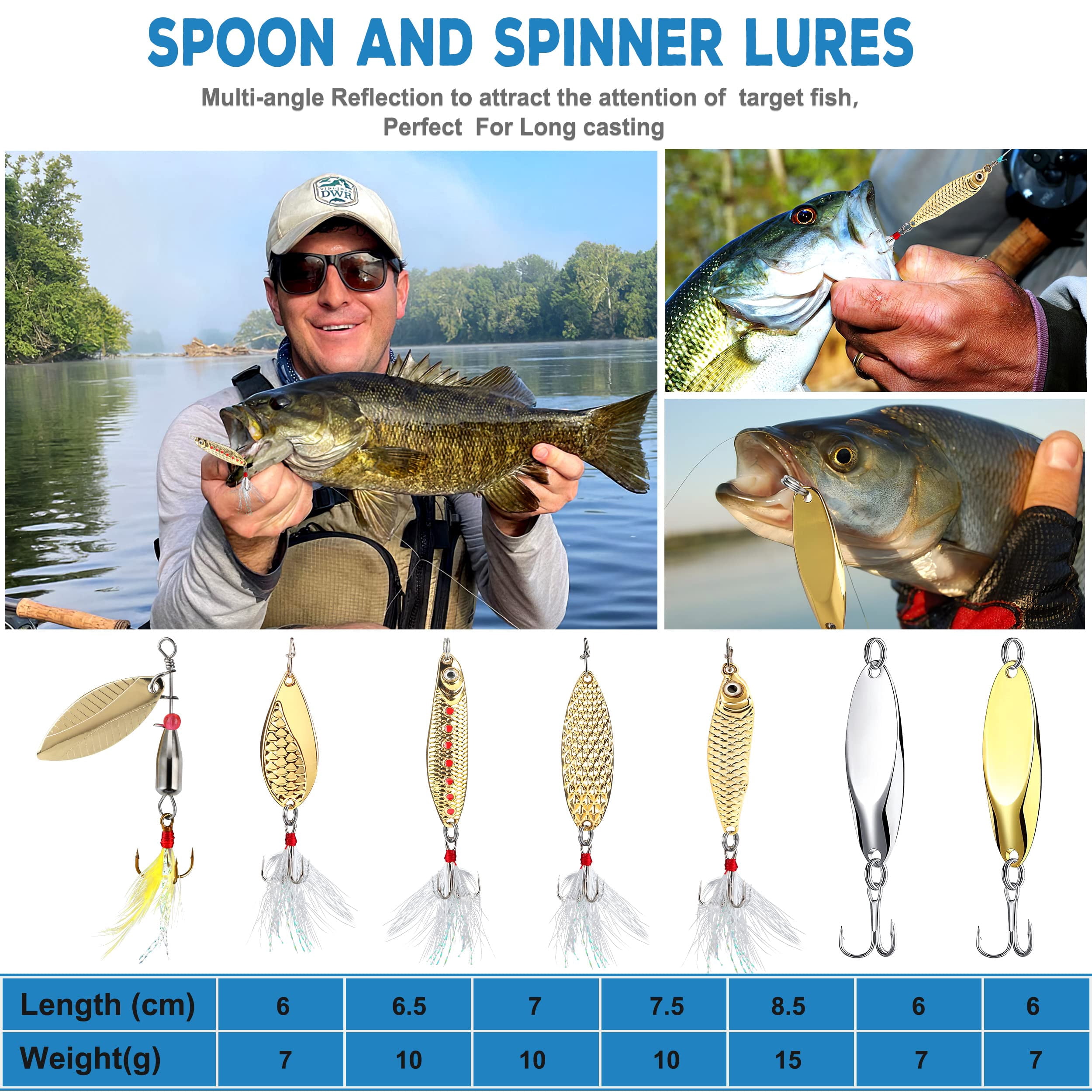 Fishing Lures Tackle Box Gifts For Men  Bass Trout Accessories Kit Saltwater & Freshwater Gear Including Topwater Hooks Spinnerbaits