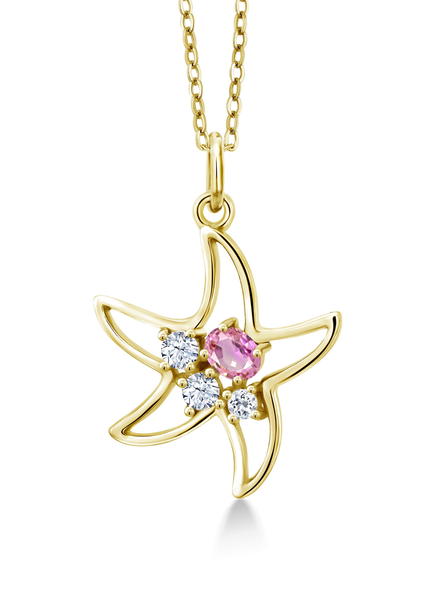 Gem Stone King 0.36 Ct Oval Yellow Sapphire 18K Yellow Gold Plated Silver Starfish Necklace 