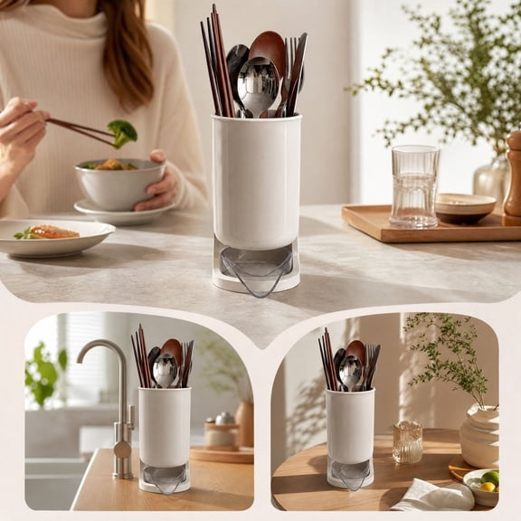 Chopstick Holder with Detachable Drip Tray, Plastic Countertop Utensil Caddy for Spoons, Forks, and Knives