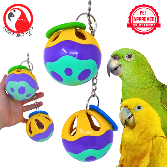 Bonka Bird Toys 2888 Duo Wrecking Ball Rattle Treat Tug Pull Parrot Cage Toy Pet
