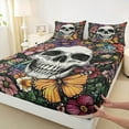 thumbnail image 3 of jejeloiu Colorful Rustic Flower Twin Sheet Sets,Sketch Skull Twin Fitted Sheet,Gothic Theme Flat Sheet For Teens,Super Cozy Room Decor,3pcs, 3 of 7