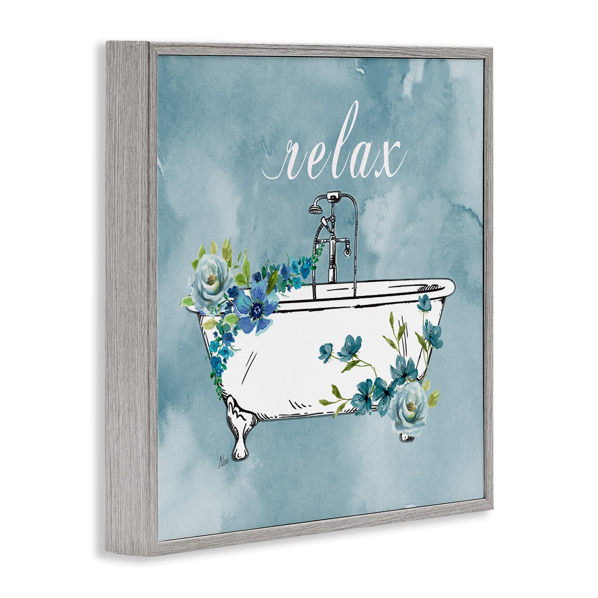 Stupell Industries Floral Bathroom Rules Relax Gray Framed Giclee Art, design by Nan