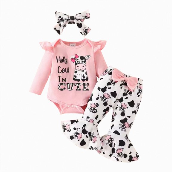 mgoYE Newborn Baby Girl Clothes Animals Style Long Sleeve Ruffle Romper Pants Set 3PCS