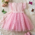 thumbnail image 4 of AJTQTH Girls Stylish Princess Dress Ruffled Flutter Sleeve Crewneck Sundress Cute Star Sequins Glitter Mesh Elegant Layered Gowns Frocks for Summer Holiday Party Pink#02 3-4 Years, 4 of 9