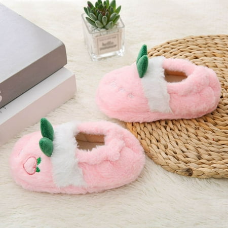 

Cathalem Shoes Toddler 6 Childrens Girl Cotton Slippers Cute Ears Fruit Embroidery Warm Indoor Non Slip Cotton Girls Shoes Pink 3.5 Years