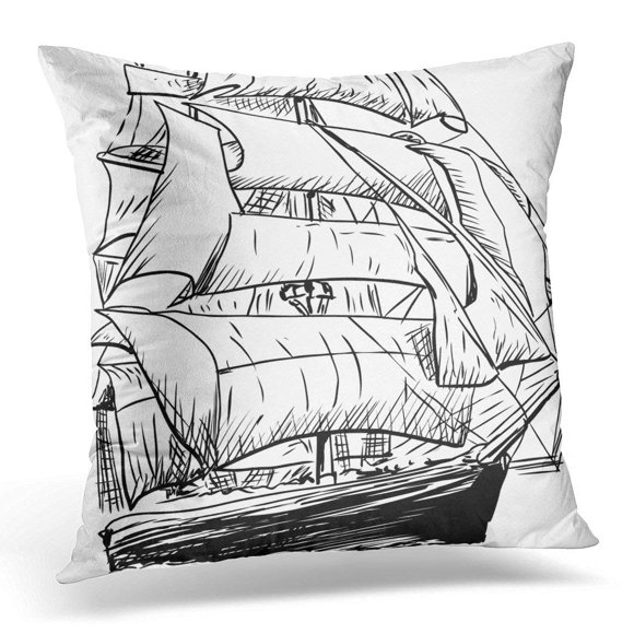 EREHome 1800S Cropped Doodle Sketch of 18Th Century Clipper Ship Boat Pillows case 20x20 Inches Home Decor Sofa Cushion Cover