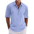 thumbnail image 1 of Camisas Casuales Para Hombre Camisa sólida informal de verano para hombre Camisa de manga larga con cuello levantado Camisa superior (Blue, XL), 1 of 7
