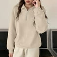 thumbnail image 4 of Lenpel Pullover Sweatshirts for Women Trendy Half Zip Lapel Solid Color Casual Fashion Pullovers Fall Winter Clothes(Beige,Medium), 4 of 6