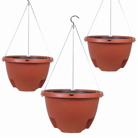 Unbranded EG325TC3P The Weekender 16 Plastic Self Watering Terracotta Colored Hanging Planter 3 Pack