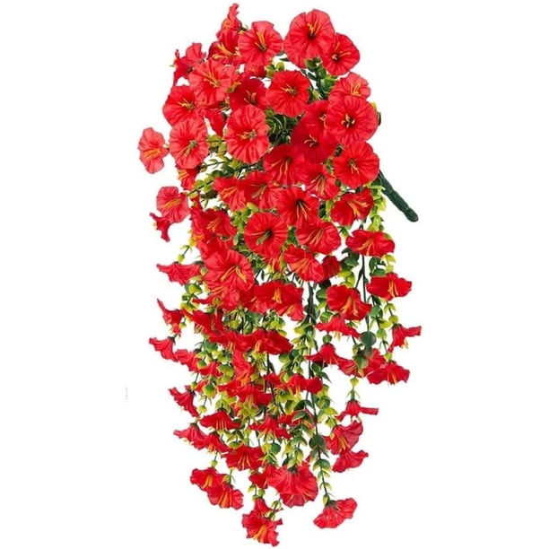 Xiao Hua Imitación de gloria de la mañana chlorophytum comosum - 75cm decoración exterior realista, - planta de imitación de seda impermeable, adecuada para jardines, paredes, vallas - rojo, 1 pieza