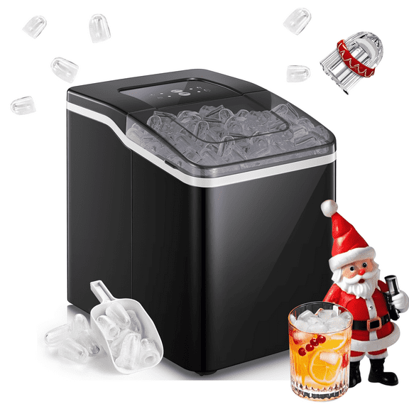 Ice Maker Countertop 2 Ice Sizes, 30 lbs Bullet Ice in 24H, Self-Clean, 9 Cubes in 5 Mins, FOHERE