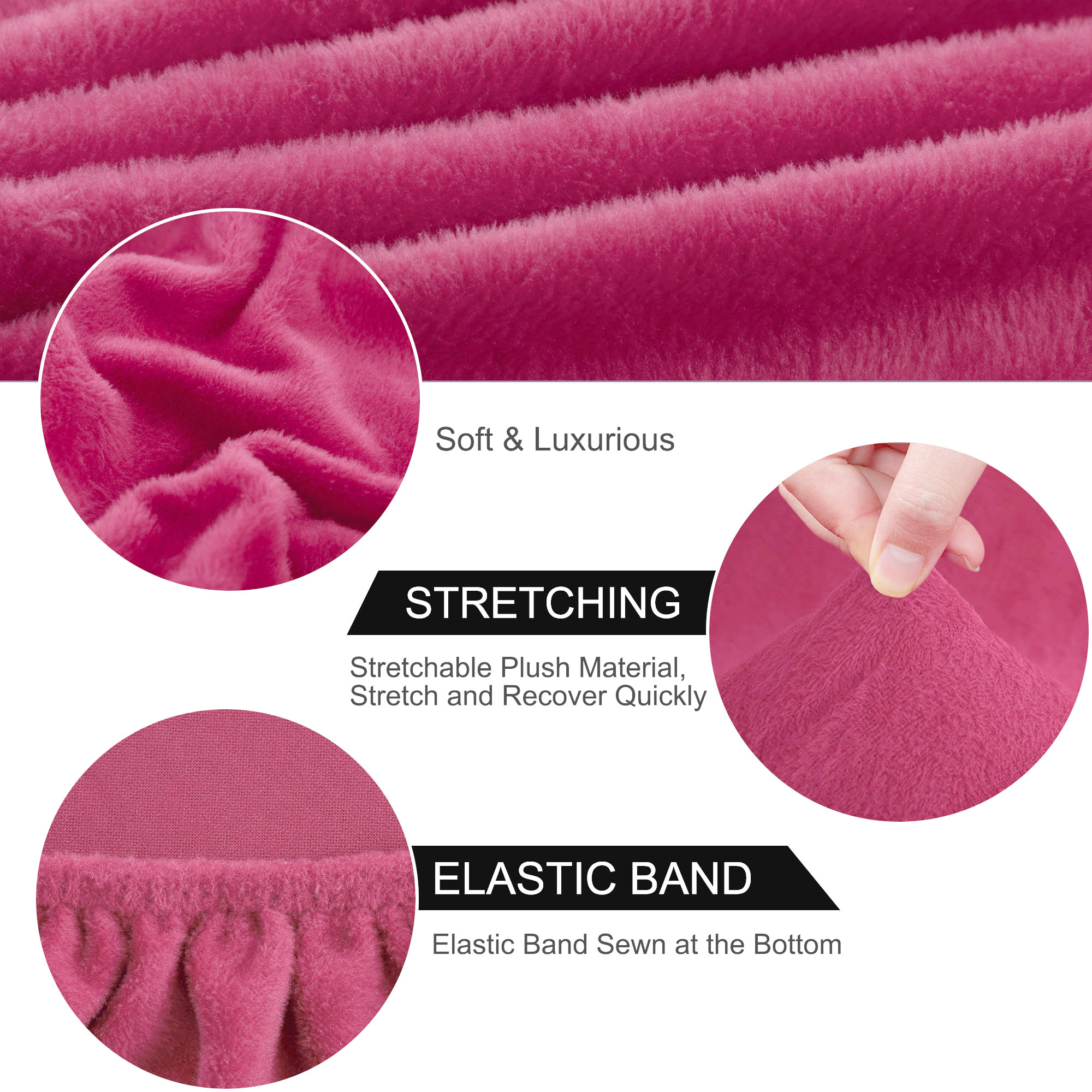 Unique Bargains Stretch Plush Short Dining Chair Cover Fuchsia