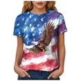 thumbnail image 5 of felwors Women's Casual Patriotic Graphic T-Shirt – USA Flag, Eagle, Statue of Liberty & Fireworks Print, Short Sleeve Crew Neck Tee for 4th of July Events (Watermelon Red, L), 5 of 8
