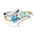 thumbnail image 2 of Gem Stone King 925 Sterling Silver and 10K Yellow Gold Round Cabochon White Simulated Opal Swiss Blue Topaz and Lab Grown Diamond Women Ring (1.17 Cttw, Gemstone Birthstone, Size 6), 2 of 5