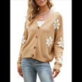 thumbnail image 1 of Cárdigan de Punto Acanalado para Mujer, Abrigo Tipo Suéter de Punto Jacquard con Botones y Margaritas Bonitas Camello M, 1 of 10