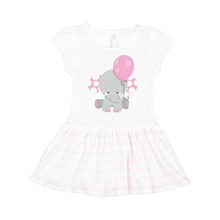 

Inktastic Little Gray Elephant Holding A Pink Balloon Gift Toddler Girl Dress