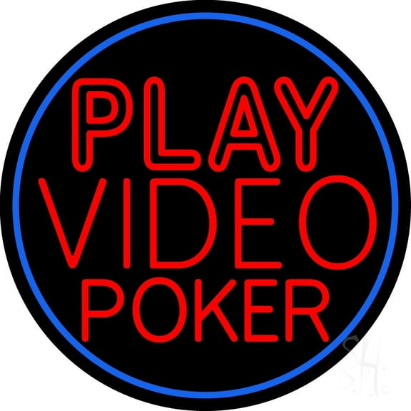 Play Video Poker LED Neon Sign 26 x 26 - inches, Black Square Cut Acrylic Backing, with Dimmer - Bright and Premium built indoor LED Neon Sign for wall décor, arcarde, and storefront.