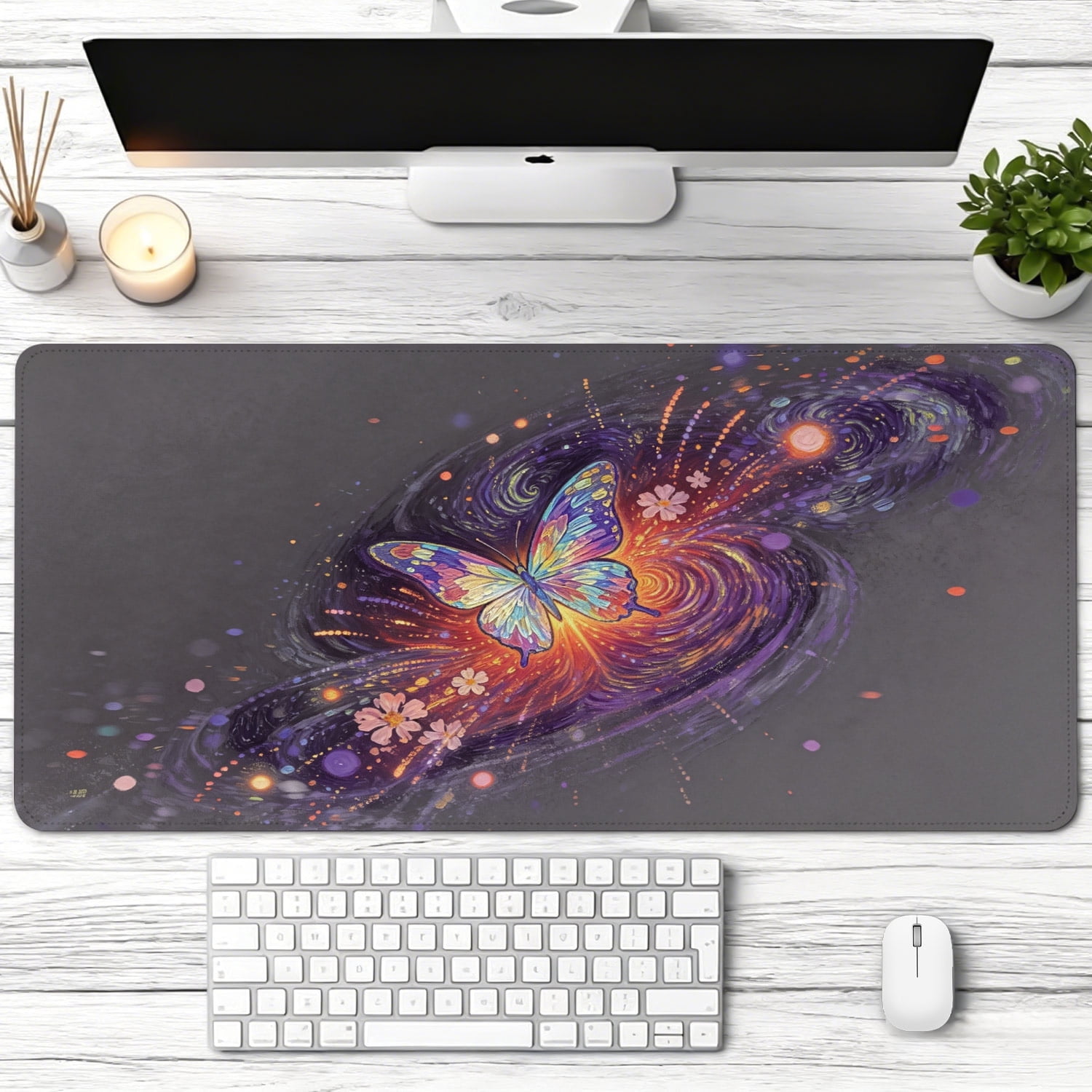 Fantasy Galaxy Butterfly Floral Art Mouse Pad,Non Slip Rubber Pad,Desktop Decoration Drotection Pad,Washable,Lock Edge Multi Size,Mousepad for Study Room,Gaming Setup
