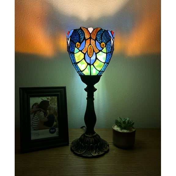 Tiffany Style Mini Torch Table Lamp Blue Stained Glass Liaison Lamp Included LED Bulb 15'H*6"W