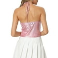 thumbnail image 3 of INSPIRE CHIC Women's Top Metallic Backless Cami Asymmetrical Spaghetti Straps Halter Sparkle Tank Top XS Pink, 3 of 6