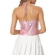 thumbnail image 3 of Camiseta metálica sin espalda para mujer Inspire Chic, con tirantes asimétricos y halter, top brillante, color rosa, 3 of 6