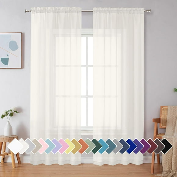 Cortinas transparentes Simplebrand, color marfil, 229 cm de largo, 2 paneles de 107 cm de ancho
