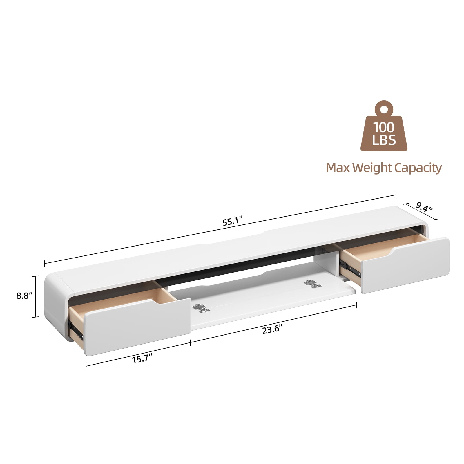 FloatiCasa 55-inch Fully Assembled High Gloss Floating TV Stand Wall Mounted TV Shelf for TVs up to 60" Modern Entertainment Center for Living Room Bedroom White