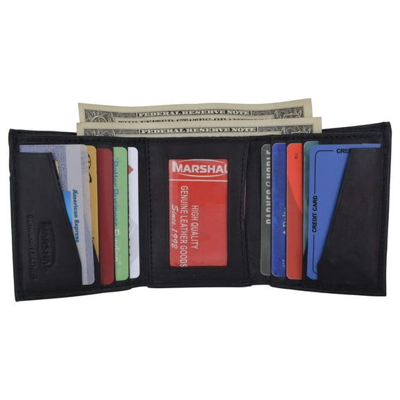 Mens Soft Leather Trifold Wallet with Vertical Card Slots and ID Window 1855