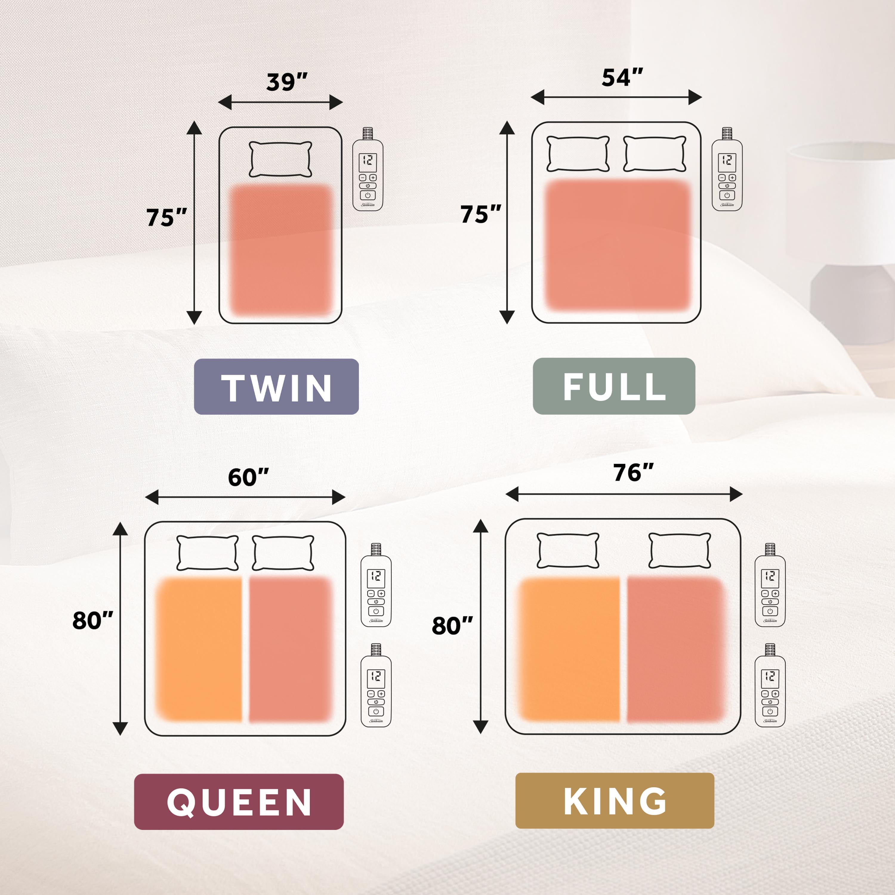 Surmatelas chauffant matelassé blanc Sunbeam pour lit jumeau, 12 réglages de chaleur, arrêt automatique, chauffage rapide, 99 cm x 190,5 cm (39 po x 75 po) SUNBEAM SB MPAD M1P TS