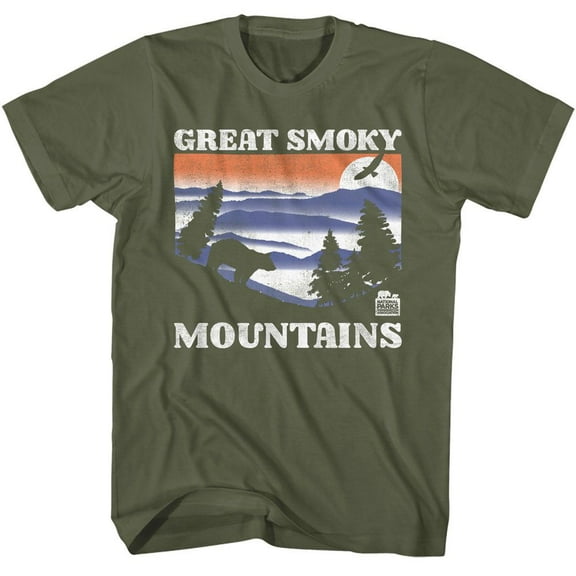 National Parks Gsm Bear And Mtns Dark Military Green Adult S/S Tshirt 2Xl