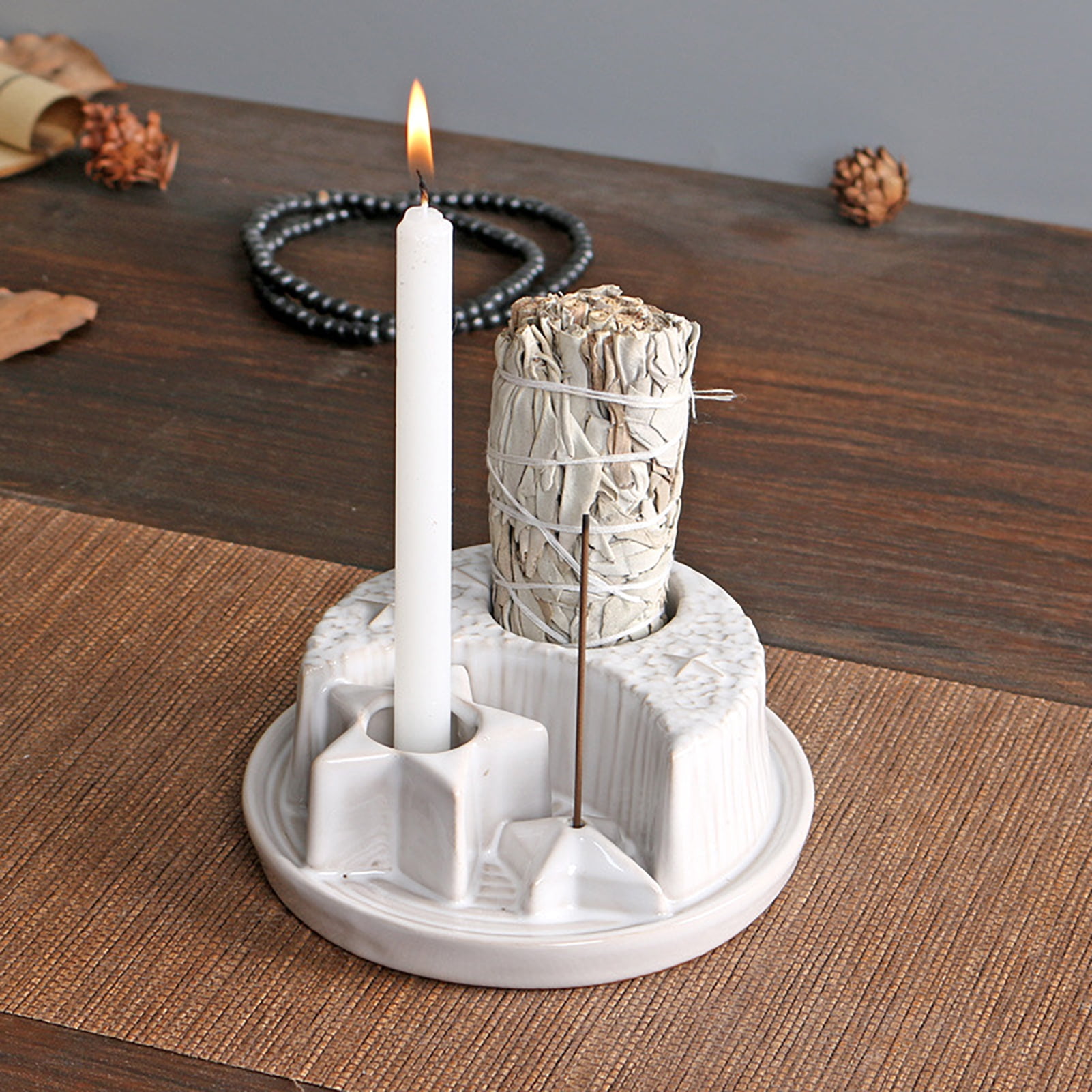 Dserhfy Ceramic Sages Holder for Burning Incense And Candle Burner Holder Ash Catcher Tray Palo Santo Stick Holder Smudging Plate for Yoga Zen