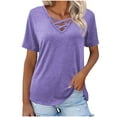 thumbnail image 2 of Sevevn Women Fashionable Casual Solid Color V-neck Sleeve Top Purple XL Summer Savings, 2 of 8