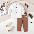 thumbnail image 4 of Kucnuzki Toddler Baby Boys Pant Sets 3-4T Baby Boys Outfits Long Sleeves Solid Color Tops Striped Pants 2pcs Fall Clothes Brown, 4 of 9