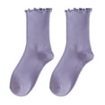thumbnail image 2 of rygai 1 Pair Women Winter Socks Shirring High Elasticity Soft Solid Color Anti-slip Keep Warm Anti-shrink No Odor Mid Tube Socks Women Clothes Accessory,Purple, 2 of 8