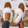 thumbnail image 4 of Women's Cozy Furry Slip on Boots Winter Warm Plush Lined Walking Loafers Suede Warm Cozy Flat Mules Shoes Brown Size 9, 4 of 6