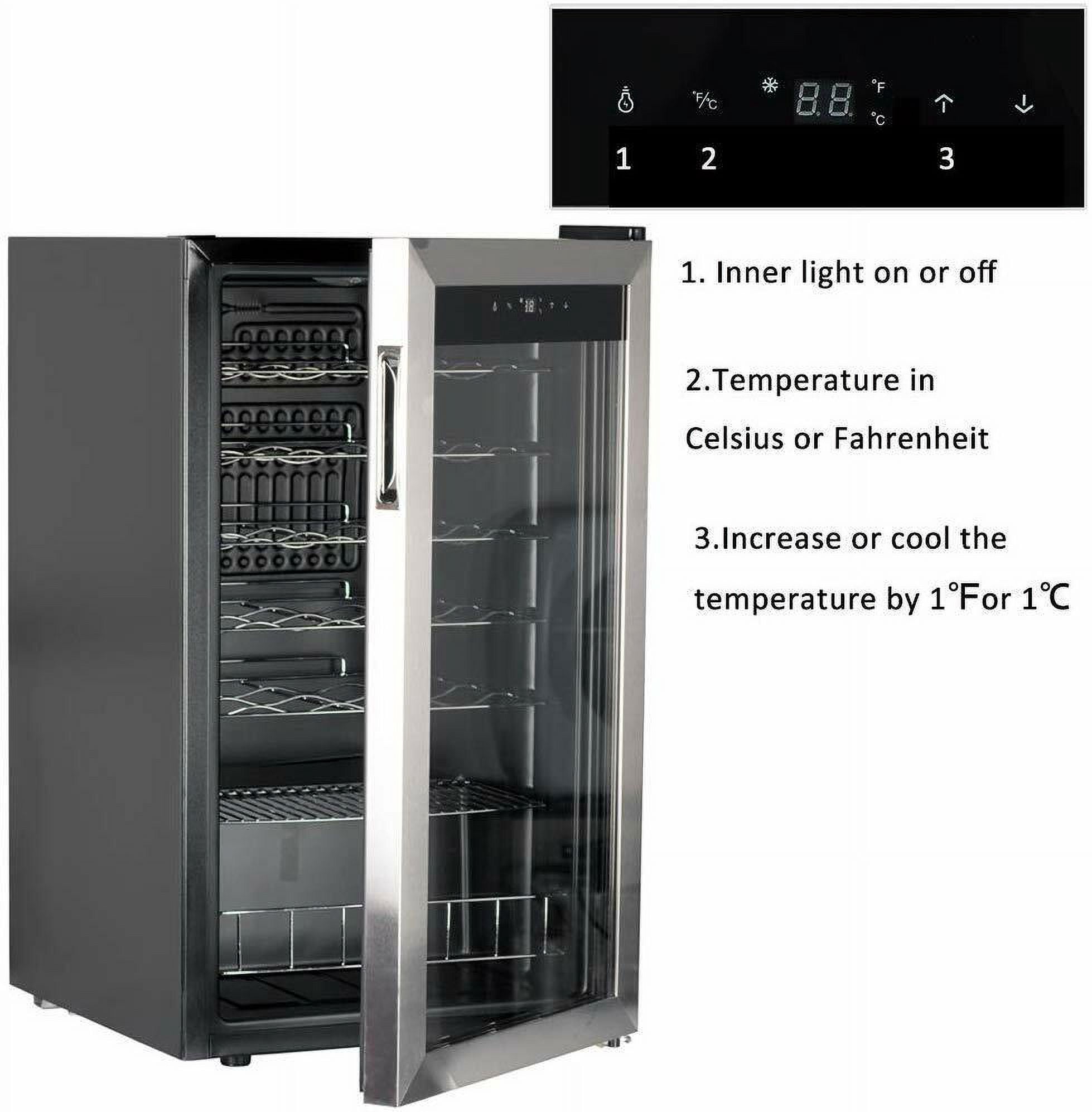 SMAD 3.1 Cu ft 28 Bottles Compressor Wine Coolers Stainless Steel Door No Frost Wine Fridges Freestanding Champagne Cooler, 110V