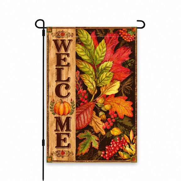 Welcome Autumn Garden Flag 12x18 Inch - Vibrant Fall Leaves & Pumpkin Design - Perfect for Yard, Patio, Lawn, Porch Decor & Outdoor Display